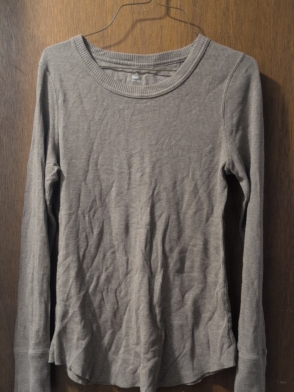GAP Taupe Waffle-Knit Crewneck Thermal